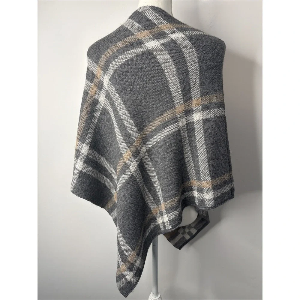 Nardi & Tagliaferri Wool Blend Wrap Shawl Gray Plaid Made In Italy One Size